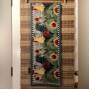 Vintage Essential Brand Tapestry Style Table Runner w/Roosters and Sunflowers